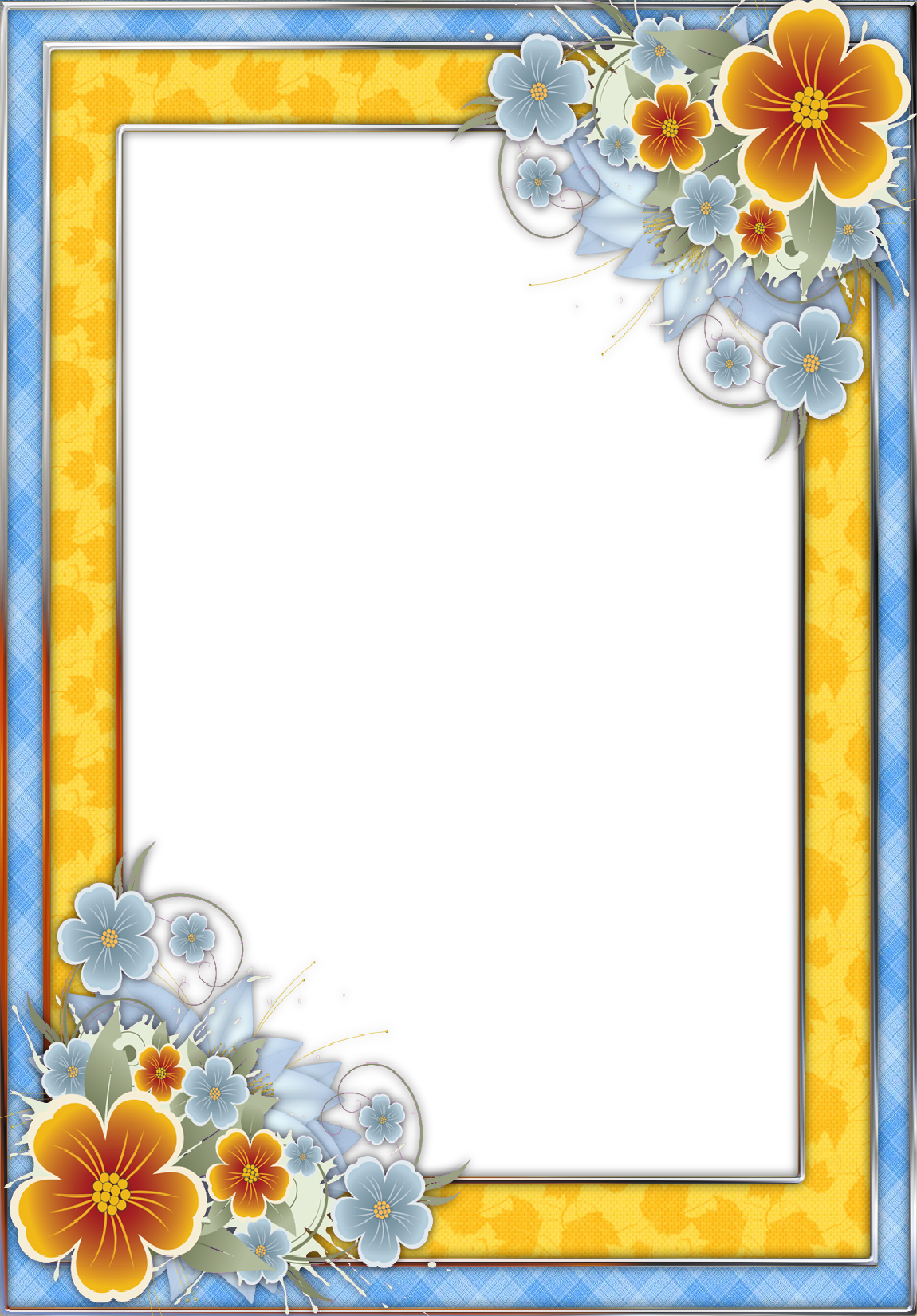 Blue and Yellow Transparent PNG Frame with Flowers Gallery